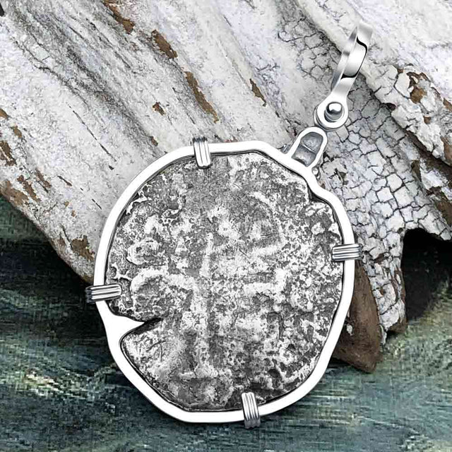 1670s Consolacion Shipwreck Skull and Cross Bones 8 Reale Cob Piece of 8 Sterling Silver Pendant