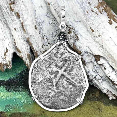 1679 Consolacion Shipwreck Skull and Cross Bones 8 Reale Cob Piece of 8 Sterling Silver Pendant