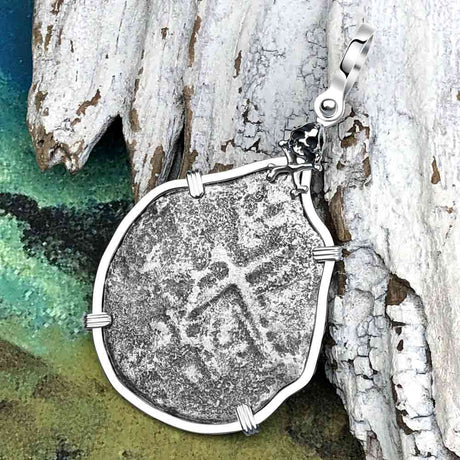 1679 Consolacion Shipwreck Skull and Cross Bones 8 Reale Cob Piece of 8 Sterling Silver Pendant
