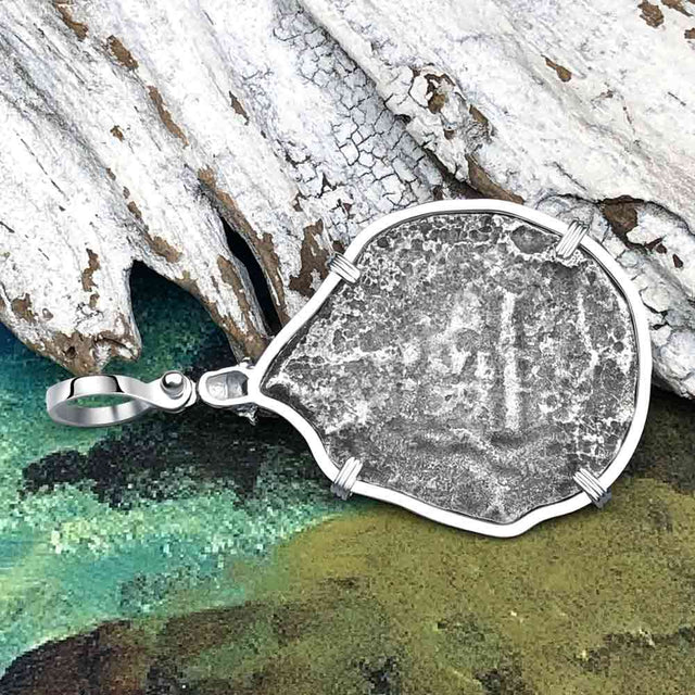 1679 Consolacion Shipwreck Skull and Cross Bones 8 Reale Cob Piece of 8 Sterling Silver Pendant