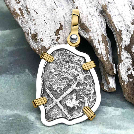 1675 Consolacion Shipwreck Pirate Era Spanish 1 Reale Piece of Eight 14K Gold & Sterling Silver Pendant