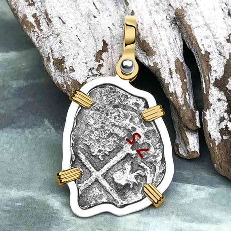 1675 Consolacion Shipwreck Pirate Era Spanish 1 Reale Piece of Eight 14K Gold & Sterling Silver Pendant