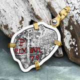 1675 Consolacion Shipwreck Pirate Era Spanish 1 Reale Piece of Eight 14K Gold & Sterling Silver Pendant