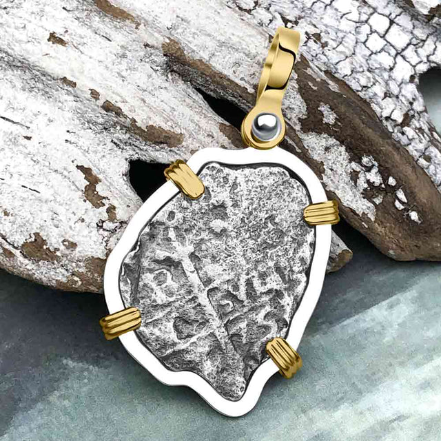 1675 Consolacion Shipwreck Pirate Era Spanish 1 Reale Piece of Eight 14K Gold & Sterling Silver Pendant