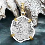 1674 Consolacion Shipwreck Pirate Era Spanish 1 Reale Piece of Eight 14K Gold & Sterling Silver Pendant