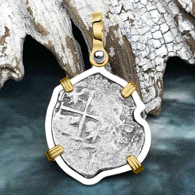 1674 Consolacion Shipwreck Pirate Era Spanish 1 Reale Piece of Eight 14K Gold & Sterling Silver Pendant