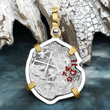 1674 Consolacion Shipwreck Pirate Era Spanish 1 Reale Piece of Eight 14K Gold & Sterling Silver Pendant