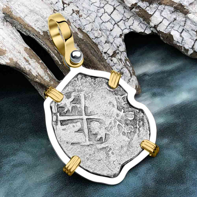1674 Consolacion Shipwreck Pirate Era Spanish 1 Reale Piece of Eight 14K Gold & Sterling Silver Pendant