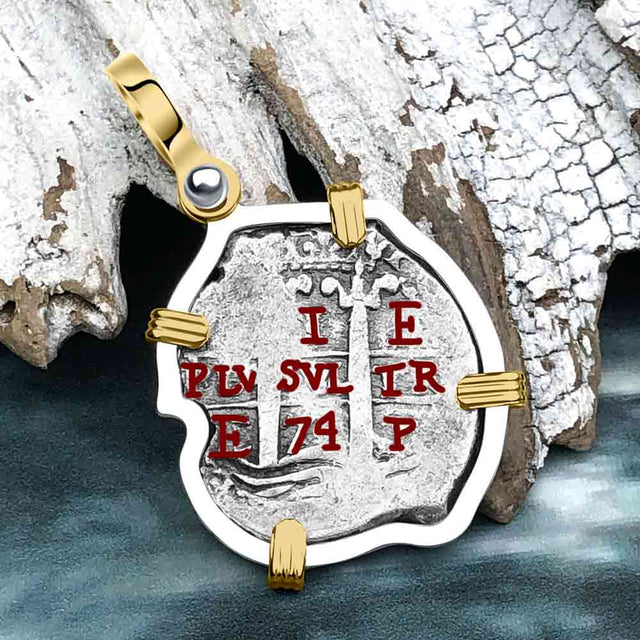 1674 Consolacion Shipwreck Pirate Era Spanish 1 Reale Piece of Eight 14K Gold & Sterling Silver Pendant
