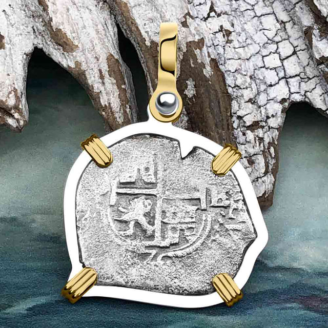 1670 Consolacion Shipwreck Pirate Era Spanish 1 Reale Piece of Eight 14K Gold & Sterling Silver Pendant