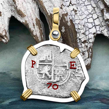 1670 Consolacion Shipwreck Pirate Era Spanish 1 Reale Piece of Eight 14K Gold & Sterling Silver Pendant