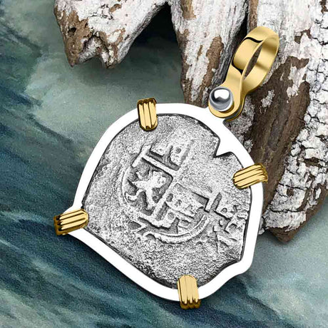 1670 Consolacion Shipwreck Pirate Era Spanish 1 Reale Piece of Eight 14K Gold & Sterling Silver Pendant