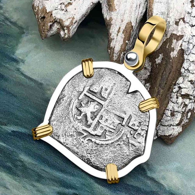1670 Consolacion Shipwreck Pirate Era Spanish 1 Reale Piece of Eight 14K Gold & Sterling Silver Pendant