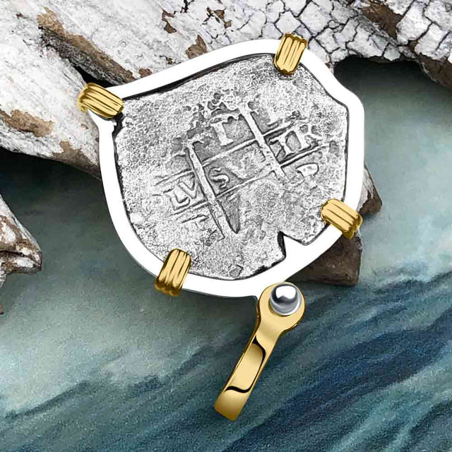 1670 Consolacion Shipwreck Pirate Era Spanish 1 Reale Piece of Eight 14K Gold & Sterling Silver Pendant