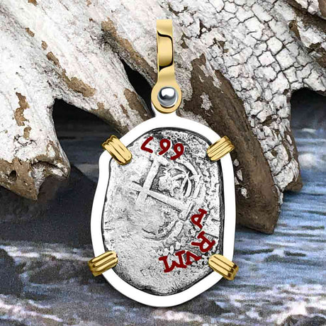 1667 Consolacion Shipwreck Pirate Era Spanish 1 Reale Piece of Eight 14K Gold & Sterling Silver Pendant