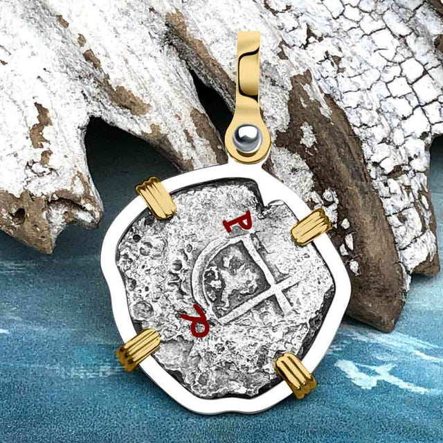 1670 Consolacion Shipwreck Pirate Era Spanish 1 Reale Piece of Eight 14K Gold & Sterling Silver Pendant