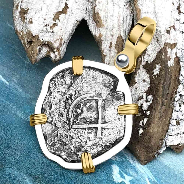 1670 Consolacion Shipwreck Pirate Era Spanish 1 Reale Piece of Eight 14K Gold & Sterling Silver Pendant