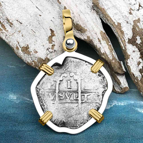 1670 Consolacion Shipwreck Pirate Era Spanish 1 Reale Piece of Eight 14K Gold & Sterling Silver Pendant