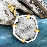 1670 Consolacion Shipwreck Pirate Era Spanish 1 Reale Piece of Eight 14K Gold & Sterling Silver Pendant