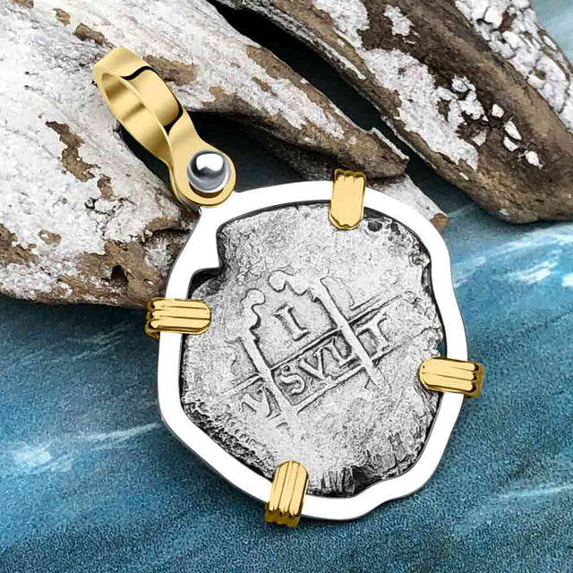 1670 Consolacion Shipwreck Pirate Era Spanish 1 Reale Piece of Eight 14K Gold & Sterling Silver Pendant