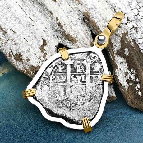 1660 Consolacion Shipwreck Pirate Era Spanish 1 Reale Piece of Eight 14K Gold & Sterling Silver Pendant
