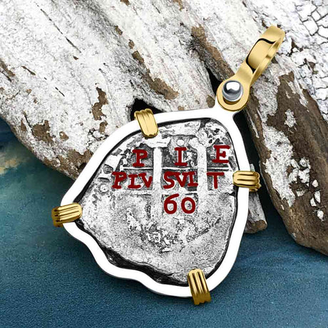1660 Consolacion Shipwreck Pirate Era Spanish 1 Reale Piece of Eight 14K Gold & Sterling Silver Pendant