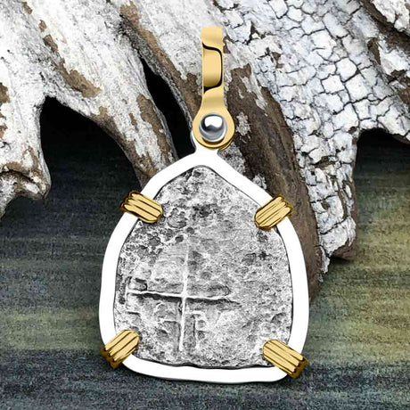 1670 Consolacion Shipwreck Pirate Era Spanish 1 Reale Piece of Eight 14K Gold & Sterling Silver Pendant