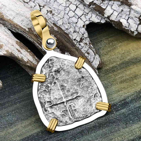 1670 Consolacion Shipwreck Pirate Era Spanish 1 Reale Piece of Eight 14K Gold & Sterling Silver Pendant