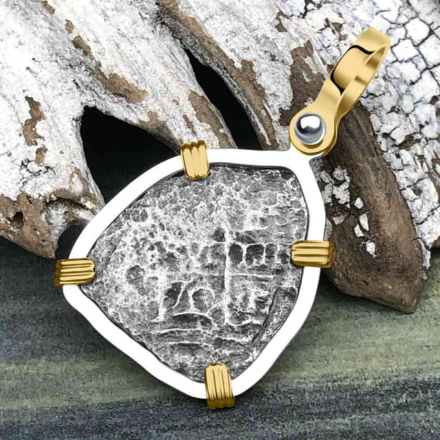 1670 Consolacion Shipwreck Pirate Era Spanish 1 Reale Piece of Eight 14K Gold & Sterling Silver Pendant
