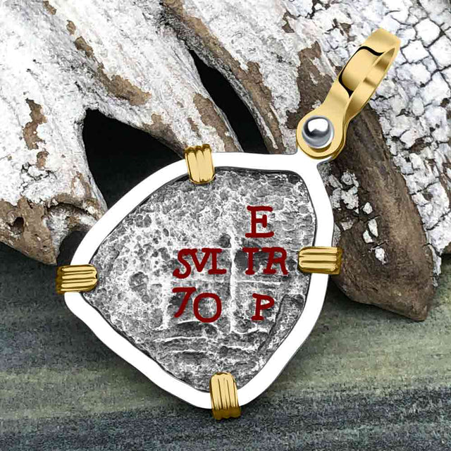 1670 Consolacion Shipwreck Pirate Era Spanish 1 Reale Piece of Eight 14K Gold & Sterling Silver Pendant