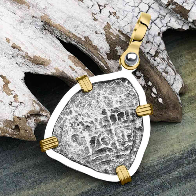 1670 Consolacion Shipwreck Pirate Era Spanish 1 Reale Piece of Eight 14K Gold & Sterling Silver Pendant