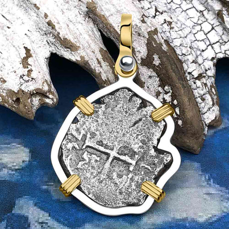 1676 Consolacion Shipwreck Pirate Era Spanish 1 Reale Piece of Eight 14K Gold & Sterling Silver Pendant