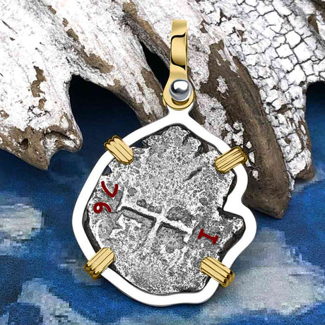 1676 Consolacion Shipwreck Pirate Era Spanish 1 Reale Piece of Eight 14K Gold & Sterling Silver Pendant