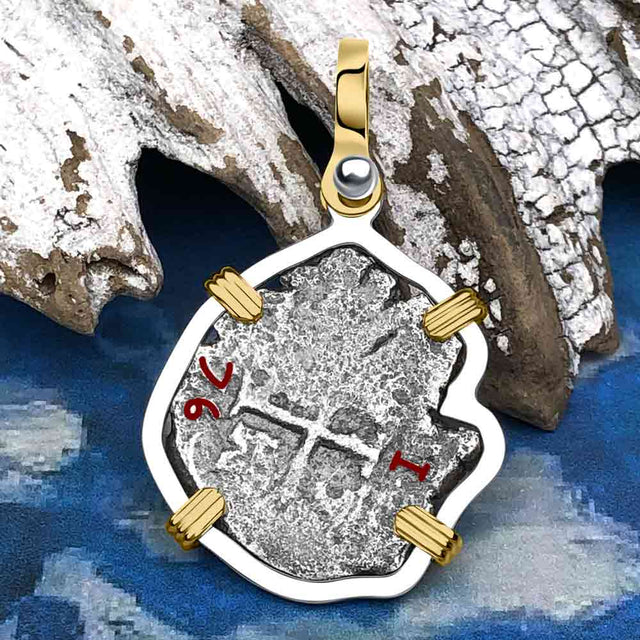 1676 Consolacion Shipwreck Pirate Era Spanish 1 Reale Piece of Eight 14K Gold & Sterling Silver Pendant