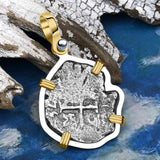 1676 Consolacion Shipwreck Pirate Era Spanish 1 Reale Piece of Eight 14K Gold & Sterling Silver Pendant