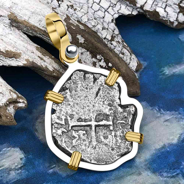 1676 Consolacion Shipwreck Pirate Era Spanish 1 Reale Piece of Eight 14K Gold & Sterling Silver Pendant