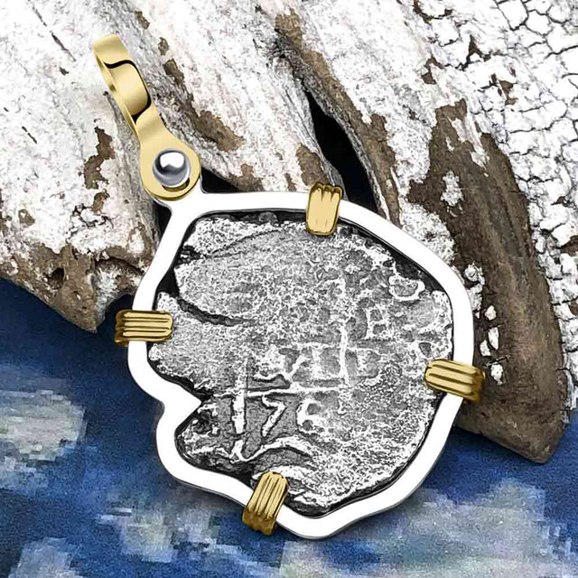 1676 Consolacion Shipwreck Pirate Era Spanish 1 Reale Piece of Eight 14K Gold & Sterling Silver Pendant