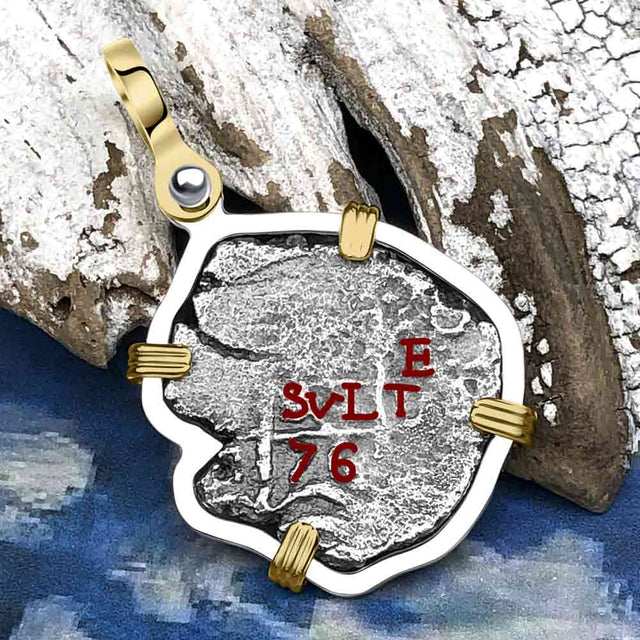 1676 Consolacion Shipwreck Pirate Era Spanish 1 Reale Piece of Eight 14K Gold & Sterling Silver Pendant