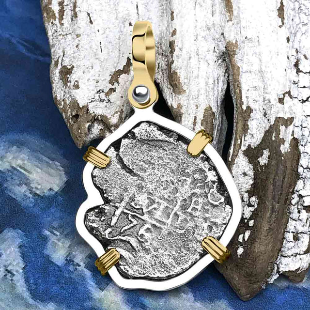 1676 Consolacion Shipwreck Pirate Era Spanish 1 Reale Piece of Eight 14K Gold & Sterling Silver Pendant