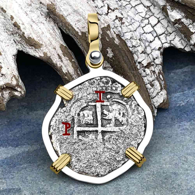 1674 Consolacion Shipwreck Pirate Era Spanish 1 Reale Piece of Eight 14K Gold & Sterling Silver Pendant