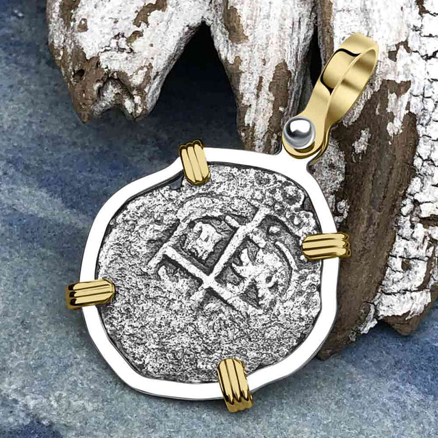 1674 Consolacion Shipwreck Pirate Era Spanish 1 Reale Piece of Eight 14K Gold & Sterling Silver Pendant