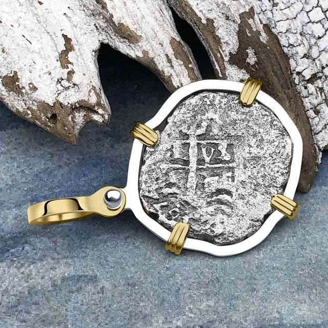 1674 Consolacion Shipwreck Pirate Era Spanish 1 Reale Piece of Eight 14K Gold & Sterling Silver Pendant