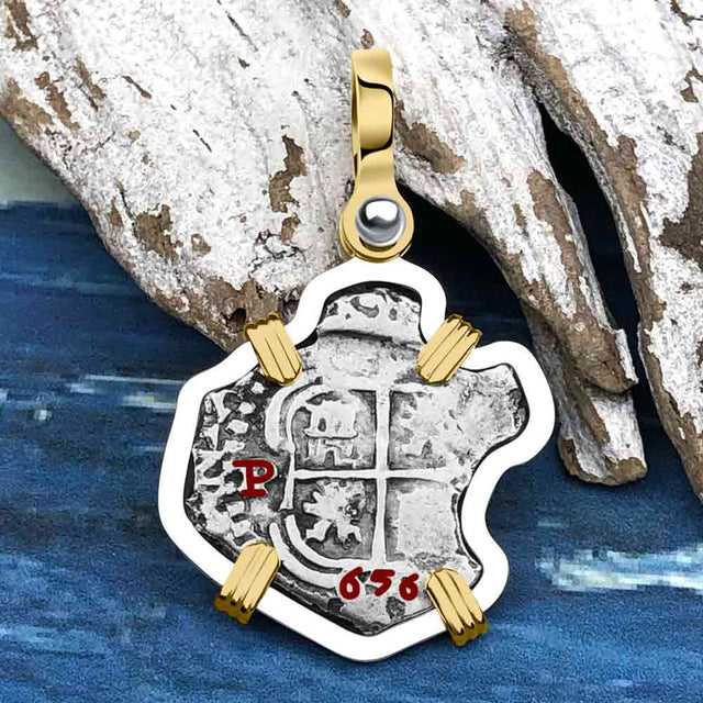 1656 Consolacion Shipwreck Pirate Era Spanish 1 Reale Piece of Eight 14K Gold & Sterling Silver Pendant