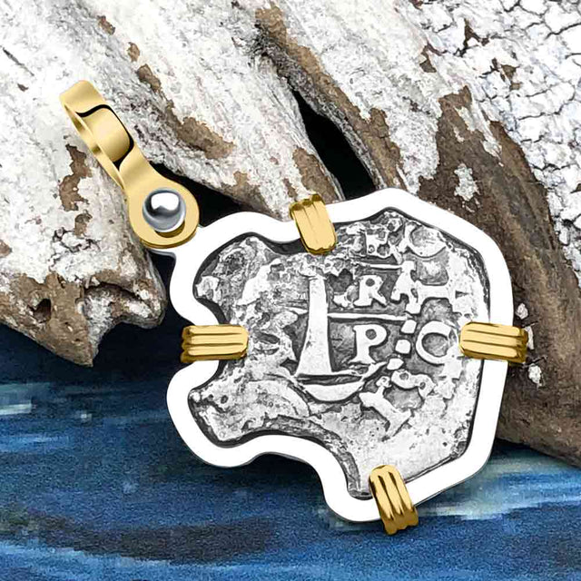 1656 Consolacion Shipwreck Pirate Era Spanish 1 Reale Piece of Eight 14K Gold & Sterling Silver Pendant