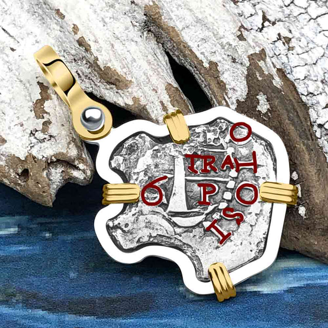 1656 Consolacion Shipwreck Pirate Era Spanish 1 Reale Piece of Eight 14K Gold & Sterling Silver Pendant