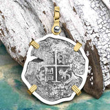 1663 Consolacion Shipwreck Pirate Era Spanish 2 Reale Piece of Eight 14K Gold & Sterling Silver Pendant