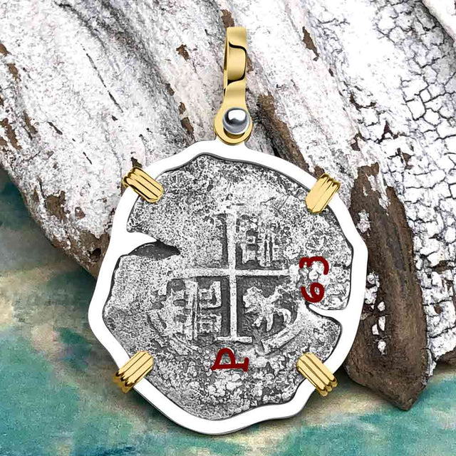 1663 Consolacion Shipwreck Pirate Era Spanish 2 Reale Piece of Eight 14K Gold & Sterling Silver Pendant