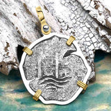 1663 Consolacion Shipwreck Pirate Era Spanish 2 Reale Piece of Eight 14K Gold & Sterling Silver Pendant