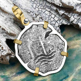 1663 Consolacion Shipwreck Pirate Era Spanish 2 Reale Piece of Eight 14K Gold & Sterling Silver Pendant