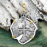 1670s Consolacion Shipwreck Skull and Cross Bones Spanish 4 Reale Piece of Eight 14K Gold & Sterling Silver Pendant